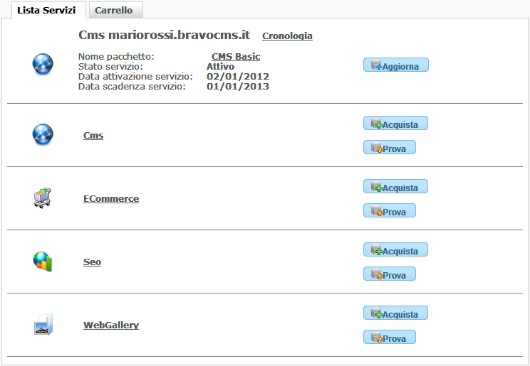 Lista dei servizi
