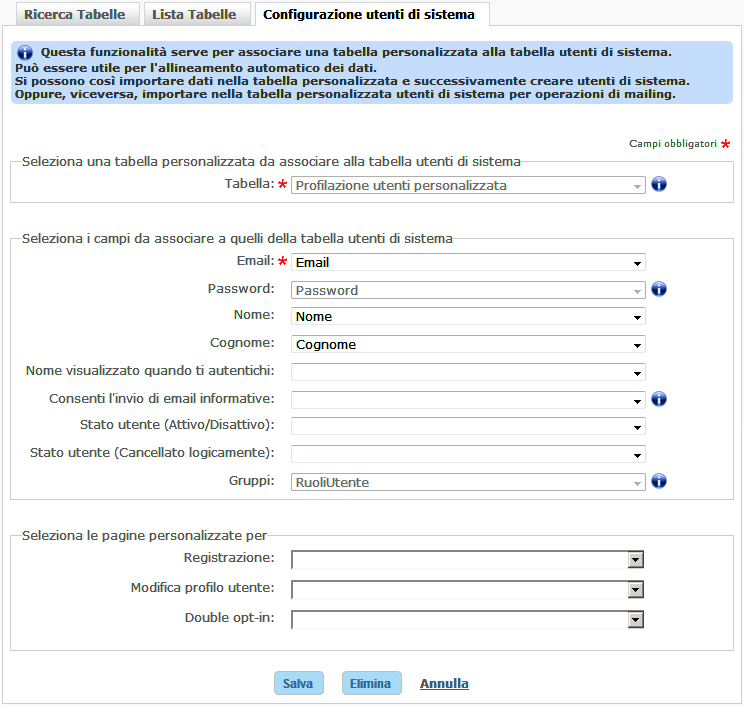 Configurazione utenti di sistema