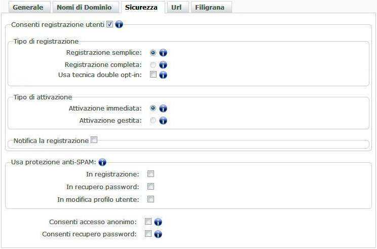 Configurazioni per la sicurezza