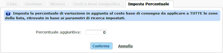 Imposta la percentuale di variazione dettaglio costi per zona