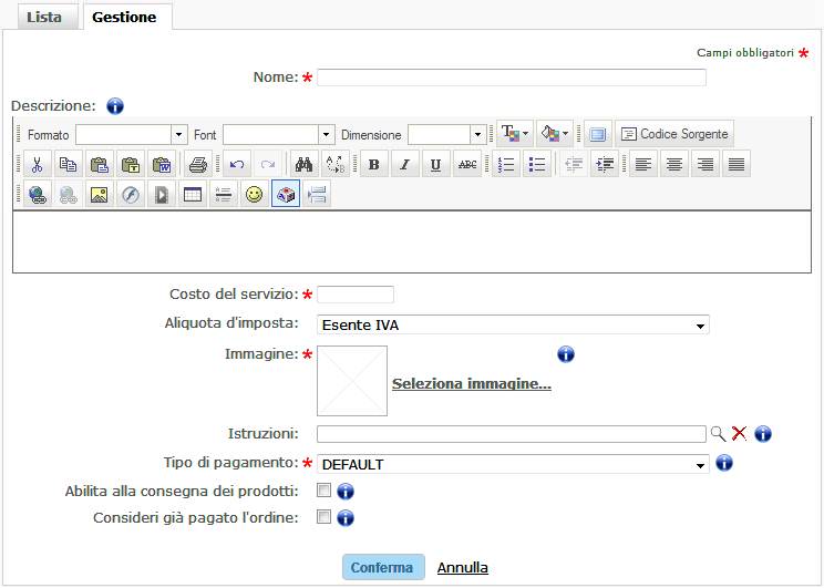 Gestione modalità di pagamento