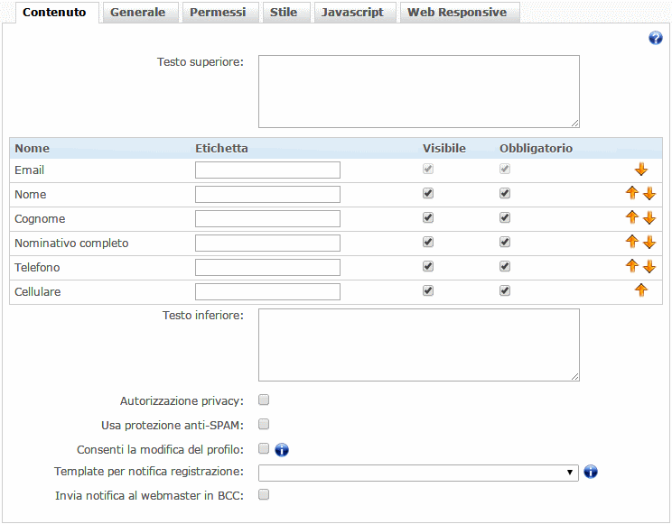 Acquisizione contatti per newsletters