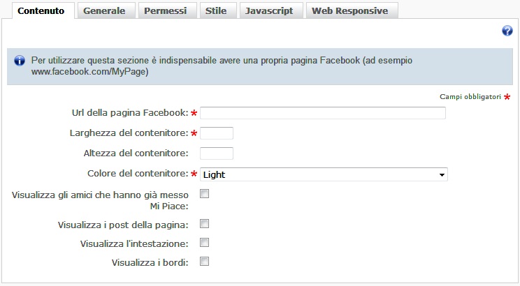 Configurazione Facebook Like Box