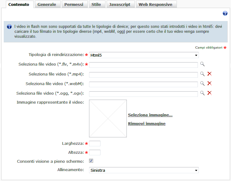 Configurazione visualizzazione contenuto video