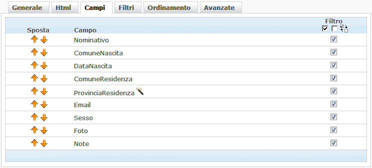 Scheda Campi tabelle utente - Layout