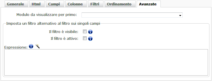 Scheda Avanzata tabelle utente - gestione