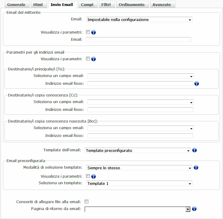 Scheda Invio email tabelle utente - gestione