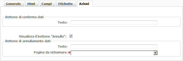 Scheda Azioni tabelle utente - ricerca