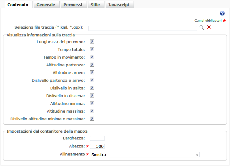 Configurazione traccia su mappa